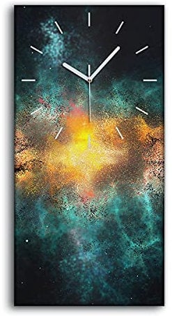 Coloray Uhr auf Leinwand - Weiße Hände - Wohnzimmer Dekoration Segeltuch Ohne Tickendes Geräusc Kunst Wand Uhr - Plasma-Galaxie mit hellem Gelb-Zentrum
