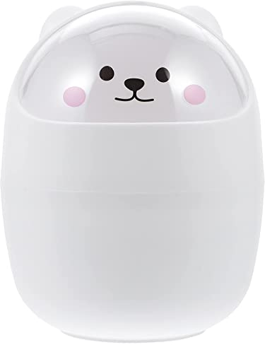 BESPORTBLE Desktop Mini Trash Bin Cute Mini Trash Can with Lid Countertop Garbage Storage Bucket Wastebasket Small Waste Bin for Desk Car Office Kitchen White