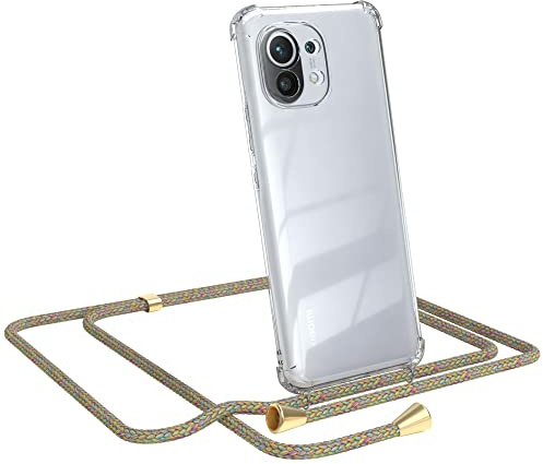 EAZY CASE Handykette kompatibel mit Xiaomi Mi 11 / Mi 11 5G Handyhülle mit Umhängeband, Handykordel mit Schutzhülle, Silikonhülle, Hülle mit Band, Stylische Kette mit Hülle für Smartphone, Rainbow