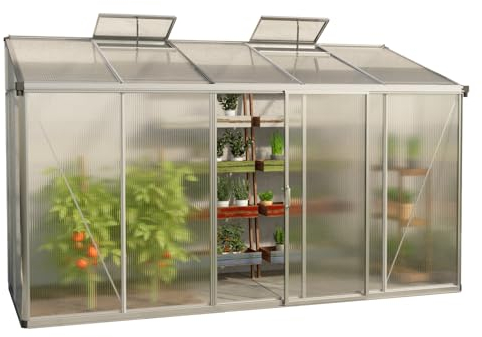 GFP Gewächshaus Anlehngewächshaus Eden 25 aus Alu - 365x147 cm - 10 mm Polycarbonat Doppelstegplatten Transparent