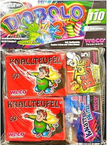 Aktivhandel Diabolo III Jugendsortiment 440 Teile 4 x 110 Stück Feuerwerk Kat F1 Jahresfeuerwerk