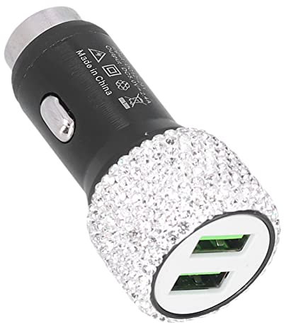 USB Car Charger, Diamond-studded Dual USB Port Car Charger Fast Charging Adapter, for Digital Camera, Mobile Phone, Charging Treasure, Tablet Charging(white)
