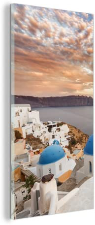 MuchoWow Glasbild Glasfoto Wandbild Bilder Deko 20x40 cm Sonnenaufgang über dem Wasser in Oia Griechenland