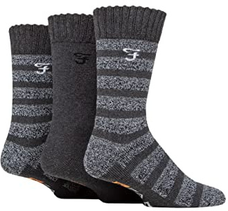 Farah Mens Striped Cushioned Boot Socks Pack of 3 | Thick, Chunky, Durable Performance Knit for Hiking and Outdoors, Casual Wear, Multipack
