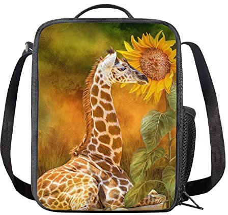 Coloranimal Bella borsa per il pranzo con giraffa e porta bottiglie, isolamento termico per picnic