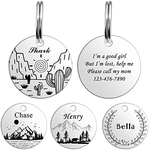 HooAMI Hundemarke mit Gravur,Runden Hundemarke Personalisiert Dog Tag mit Gravur Namensschilder Adressanhänger Hund für Hunde und Katzen(Silber,S)