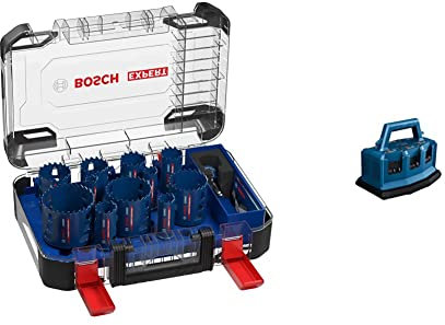 Bosch Professional Coffrets 14 de scies trépans Expert Tough Material (pour Bois avec métal, Ø 20-76 mm) & Bosch Professional 18V System Multi-chargeur rapide GAL 18V6-80 (avec L-BOXX-Adapter)