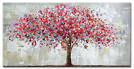 Mintura Art Artwork Handgemaltes Wandbild Der große rote Baum für Wohnzimmer, Acryl-Leinwand, Heimdekoration, Ölgemälde auf Leinwand, 100 x 200 cm, ungerahmt