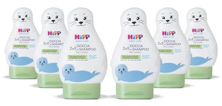 HiPP - Baby Care - Doccia Shampoo per Bambini a Forma di Simpatica Foca, Deterge con Delicatezza Corpo e Capelli, pH Neutro, con Estratto di Mandorle Bio, 6 Flaconi da 200 ml