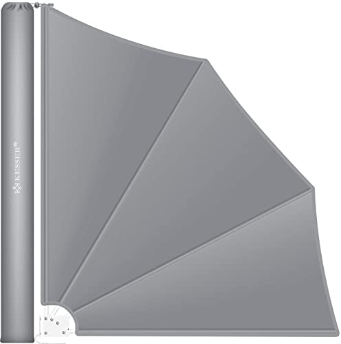 KESSER® Toldo de Balcón Plegable con Soporte de Pared | 140x140cm | Protección Visual Viento Balcón | Paravientos | Resistente a la Intemperie | Material de Montaje Incluido | Gris Claro