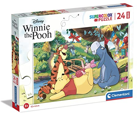 Clementoni - 24247 - Supercolor Puzzle - Disney Winnie The Pooh - Puzzle 24 Maxi Teile Ab 3 Jahren, Buntes Kinderpuzzle Mit Besonderer Leuchtkraft & Farbintensität, Geschicklichkeitsspiel Für Kinder