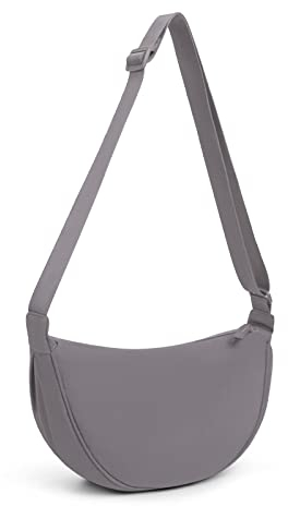 DKIIL NOIYB Crescent Bag for Women Men, Nylon Crossbody Shoulder Bag, Portable Purse with Adjustable Strap, Solid Color Chest Bag Fanny Pack, A04-Grey, 31cm