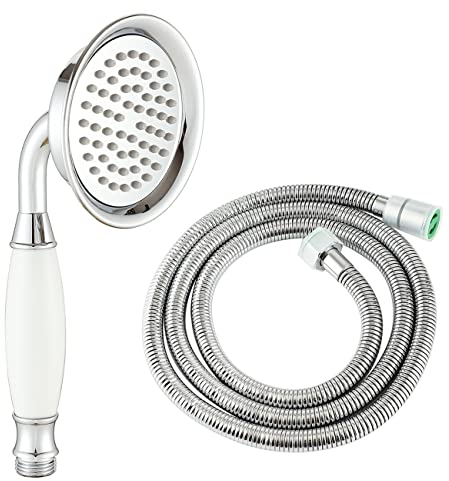 Wussh 3.85 Inch Classic Traditional Brass Telephone Hand Shower Head Polished Chrome and Ceramic Handheld Showerheads with 1.5M Hose