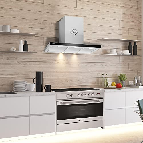 GURARI Cuisinière électrique à encastrer GCH E 912 X + GCH F 462 IS 9 PRIME, Four 90 cm, Range Coocker, 121 L + Hotte aspirante, Hotte de plafond 120 cm 1000m3/h, verre noir, inox