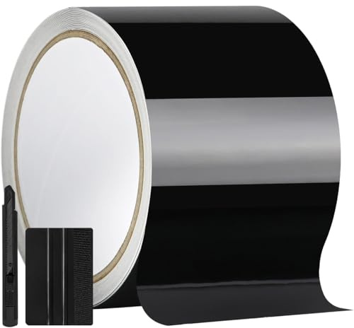 GRTHTATI 4 × 30 FT Gloss Black Vinyl Wrap Air Release Film, Chrome Delete Window Trim Sticker, Car Door Sill Anti-Scratch Protector Decal with Full Installation Tool Kit
