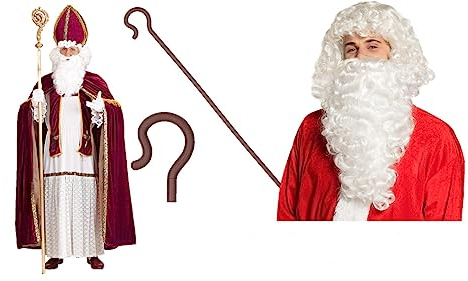Nikolaus Kostüm Bischof Weihnachten Gr. S - 3XL + Deluxe Perücke mit Bart + Stab Gr. 2XL/3XL Weihnachten