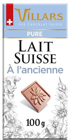 VILLARS - Le Plaisir Authentique du Chocolat Suisse - Tablette Pur Lait 100g - Une Saveur Exceptionnelle dans une Morsure Onctueuse - Le Lot De 4