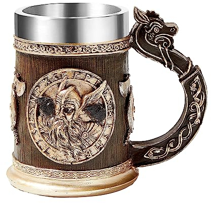 OTARTUDE Wikinger-Becher, nordische Mythologie, Wikinger Gott Odin und Thor Bierbecher, Bierkrug aus Edelstahl, 550 ml, Biergeschenk für Männer, Vatertag
