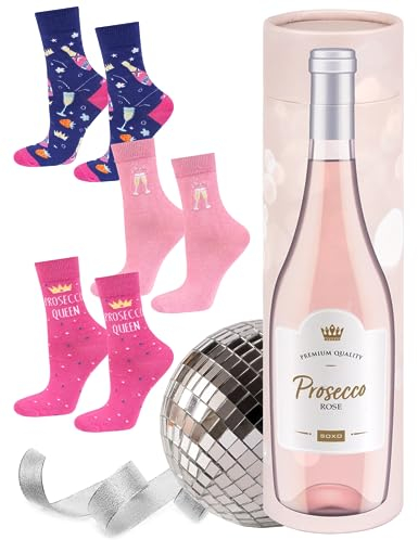 soxo Getränke Socken Damen Geschenke Für Frauen Lustige Geschenk Bunte Damensocken 35-40 Prosecco 3 Paar