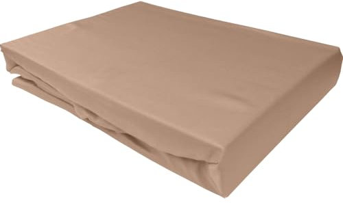 Bettwaesche-mit-Stil Mako Satin Spannbettlaken Spannlaken Spannbetttuch (200 cm x 220 cm, Matratzenhhöhe 12-20cm, Hellbraun)