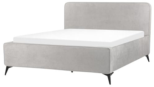 Beliani Polsterbett Stoff grau mit Lattenrost 160 x 200 cm hohes Kopfteil Retro Valognes