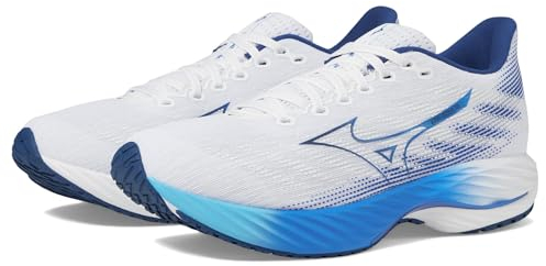 Mizuno Men's Wave Rider 28 Running Shoe, White-Estate Blue, 10