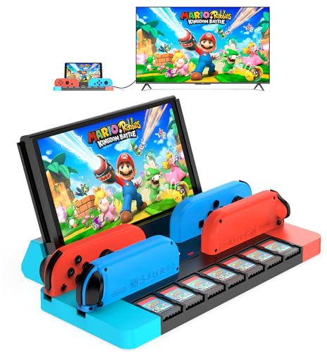 RREAKA 10 in 1 Switch Dock for Nintendo Switch OLED TV Adapter Switch Docking Station with HDMI USB 3.0 Port Type C 2 USB-C 4 for JoyCon Charging Slots, 7 Game Cards Slots Switch Base Charger Stand