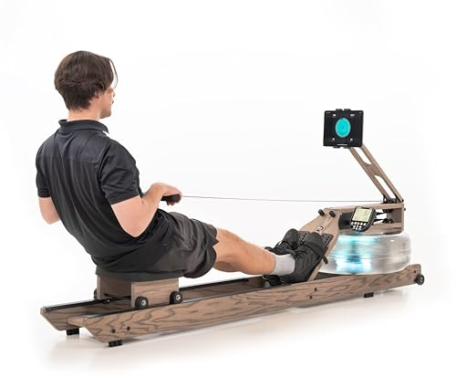 WaterRower Driftwood Wasser-Rudergerät | Das Original für Zuhause aus hochwertigem Massivholz | LightRing & Bluetooth-Monitor | Tablethalterung & WaterRower Connect App