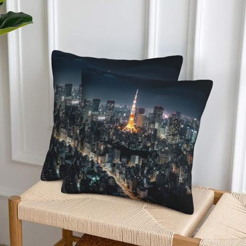 BTCOWZRV Weicher dekorativer Kissenbezug mit Tokio-Stadt-Druck, modern, quadratisch, 50,8 x 50,8 cm, Bauernhaus-Kissenbezug für Wohnzimmer, Schlafzimmer, Sofa, 2 Stück