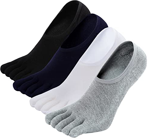 PUTUO Calcetines Invisibles de Dedos Hombre: Calcetines de Cinco Dedos Tobilleros de Algodón con Silicona Antideslizante para Hombres 4 Pares Talla 47-50