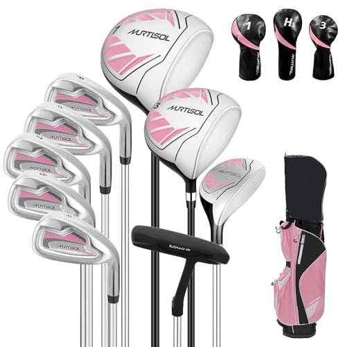 XDriveMax Set completo di mazze da golf da donna 10 Pezzi,Mano Destra, con sacca da golf con cappuccio antipioggia, Driver 1#, Wood 3#, Ibrido 5#, con 3 Copri Testa, Ferri 6#, 7#, 8#, 9#, PW# e Putter
