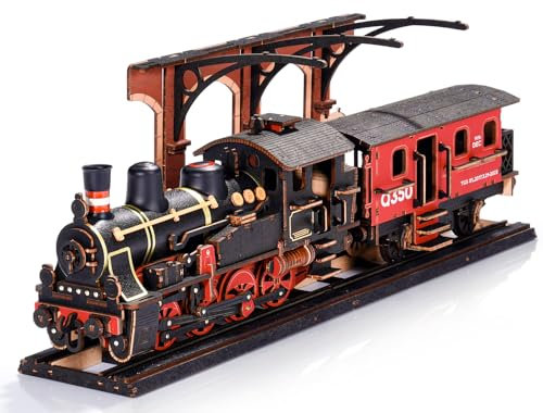 Robotime 3D Puzzle Dampflok Modellbau aus Holz, Eisenbahn Modellbausatz DIY Holzpuzzle Bastelsets Geschenk für Erwachsene und Kinder