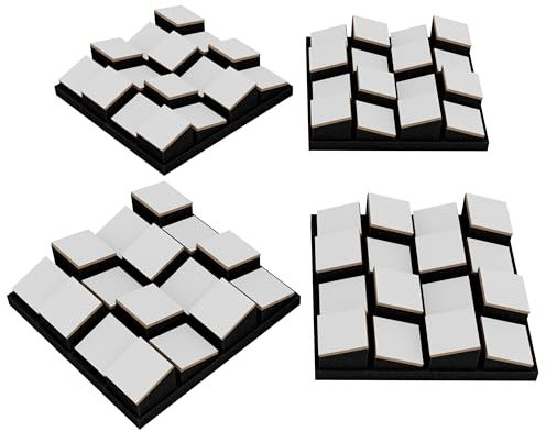 4 Pack — Sound diffuser Acoustic Panels | Seamless Appearance 3D Mosaic wall Pazzle | DIY Wall Decor Art | Wooden (HDF) Decorative Diffuser | Color: [ZARINITY | White]