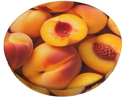 Samt Hockerbezug Rund, 3-Schichten Rund Bar Bezug Sitz Kissen mit Dünner Polsterung, Peach Fuzz Delicious Fruit Barhocker Bezug Rund Langlebig Hocker Husse Bezug für Zuhause Küche Bar Büro