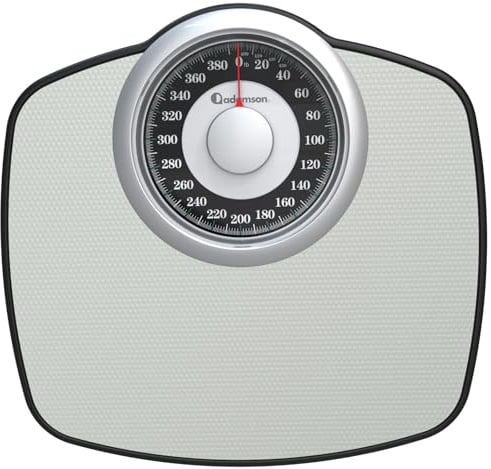 Adamson A25 Scales for Body Weight - Up to 400 LB - 5.3 Dial on 13.77 x 14.17 Platform - Anti-Skid Rubber Surface - High Precision Bathroom Scale Analog - Durable with 20-Year Assurance - Grey