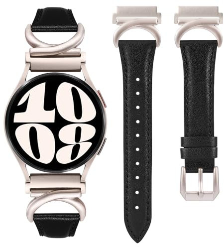 TOYOUTHS Lederarmband kompatibel mit Samsung Galaxy Watch 7/6/5/4/Active 2 40mm 44mm Damen, 20mm Schlank Elegant Dressy Armbänder mit C-förmiger Schnalle für Watch 6 Classic, Schwarz/Polarstern