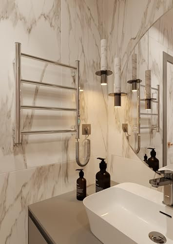 Scaldasalviette Elettrico 35W 51x40 cm – Radiatore Elettrico da Bagno con Timer e Termostato – Acciaio Inossidabile – IP44 – Montaggio a Parete