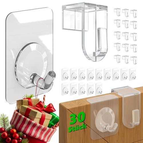 4smile Fensterhaken zum Einhängen 15 Stück (bis 16 mm) + Klebehaken transparent 15 Stück im Mix-Set - Selbstklebende Haken für Fensterrahmen und Scheibe, Fenster Haken Aufhängung Deko