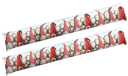 2x Paraspifferi Imbottiti Isolante Per Porte E Finestre Lavabili Sfoderabili In Cotone Risparmio Energetico Fermaporta Paravento 110Cm Sottoporta Salsicciotto Isolamento Termico - Gnomi Rosso