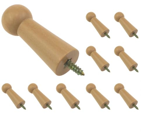 Mfingey Wooden Coat Hooks Natural Wood Hook Screw-On Solid Wood Hook Coat and hat Hooks Shaker Hooks Drying Hooks for Hanging Clothes Hats Towels, etc. (Varnish) 10pcs