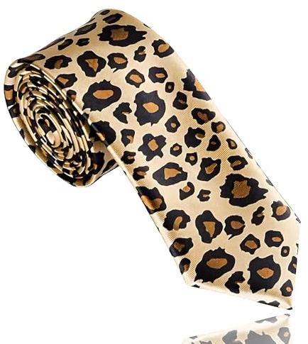 Tofwaol Leopardenmuster-Seidenkrawatte für Herren und Damen, Braun, Schmale Krawatte, Tier-Muster, Cosplay, Hochzeit, Party, Business, Unisex