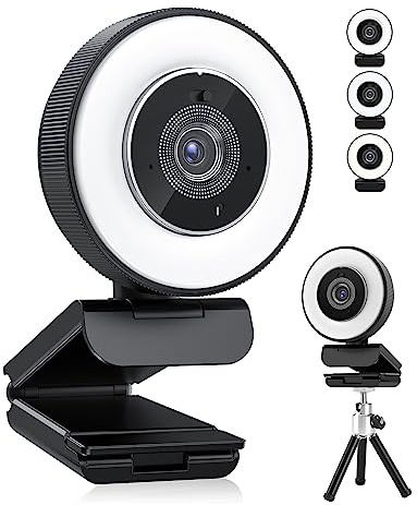 AUBEST Webcam, HD Webcam 4k 30fps With Adjustable Ring Light And Microphone, Autofocus Webcam With Privacy Cover For Conferencing, Live Streaming, Recording