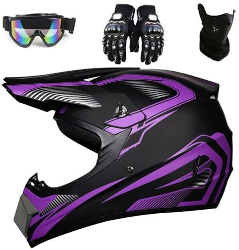 Casco de Motocross, para Adultos, con Guantes, MáScara, Gafas Unisex, Casco de Moto de Cross, Casco de ProteccióN, ATV, para Hombres Y Mujeres(BB,M(54-55cm))