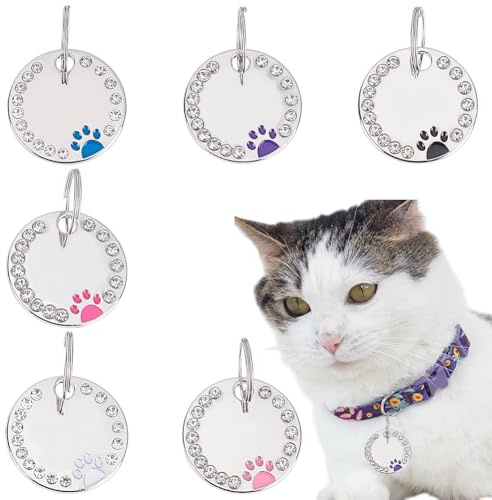 WADORN 6 Stück Haustiermarken In 6 Farben Gravierte Glänzende Katzen/Hundeanhänger Glitzernder Glitzer Runder Schlüsselanhänger Mit Pfotenabdruck Zubehör Süße Taschenanhänger Blanke Tier ID Tags