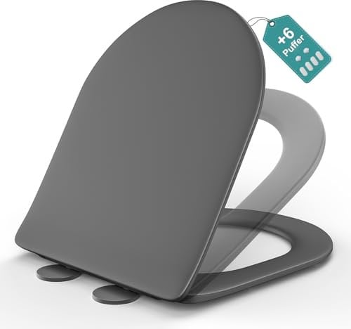 MEEJEE Toilet Seat D Shape, Toilet Lid with Soft-Close Mechanism, Toilet Lid Grey, Soft Close Toilet Seat, Toilet Lid Universal Compatible, Toilet Seat Made of Duroplast, Family Toilet Seat, Toilet