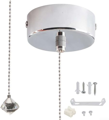 Eawfgtuw Elegant Pull Cord Light Switch with 100cm String Pendant for Bathroom Ceiling Light, Chrome Finish, 220V-250V, 3A Current, Easy Installation, Safe Operation(Chrome)
