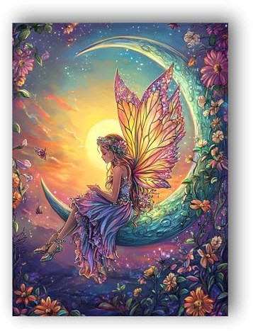 Hoobee 5D DIY Diamond Painting Fee, Diamond Painting Bilder Mond Blume, Vollbohrer Stickerei Kreuzstich Kunst Handwerk für Zuhause Wanddekoration 30x40cm-67
