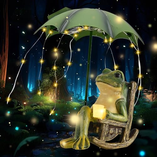 SGZIOO Deko Frosch für Draußen, Solar Frosch Gartendeko (Frosch mit Regenschirm)