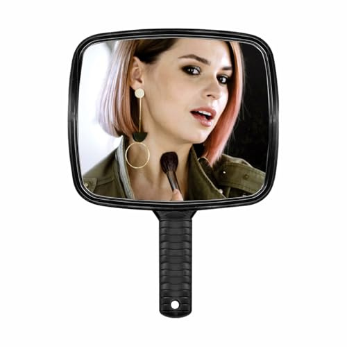 MA NASIR Handspiegel, Rasiersalon, Handspiegel mit Griff, Make-up, schwarz, Mehrzweck-Hängeloch, geeignet für Damen, Herren, Kinder, Salon-Zubehör, 28 cm x 13 cm (1 Stück)