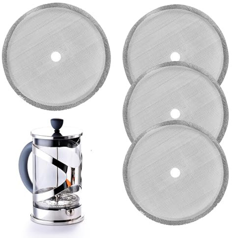 4 filtri di ricambio a rete per pressa francese, riutilizzabili da 10 cm, filtro per caffè in acciaio inox, adatto per macchine da caffè e tè da 8 tazze/1000 ml